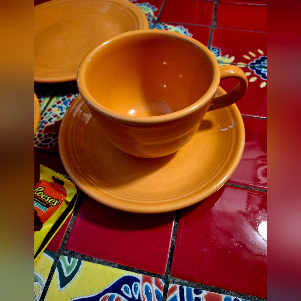 Fiestaware Melon Butterscotch Salad Plate Sauce Bowl Cup & Saucer 4 Pcs Excel - Picture 6 of 9